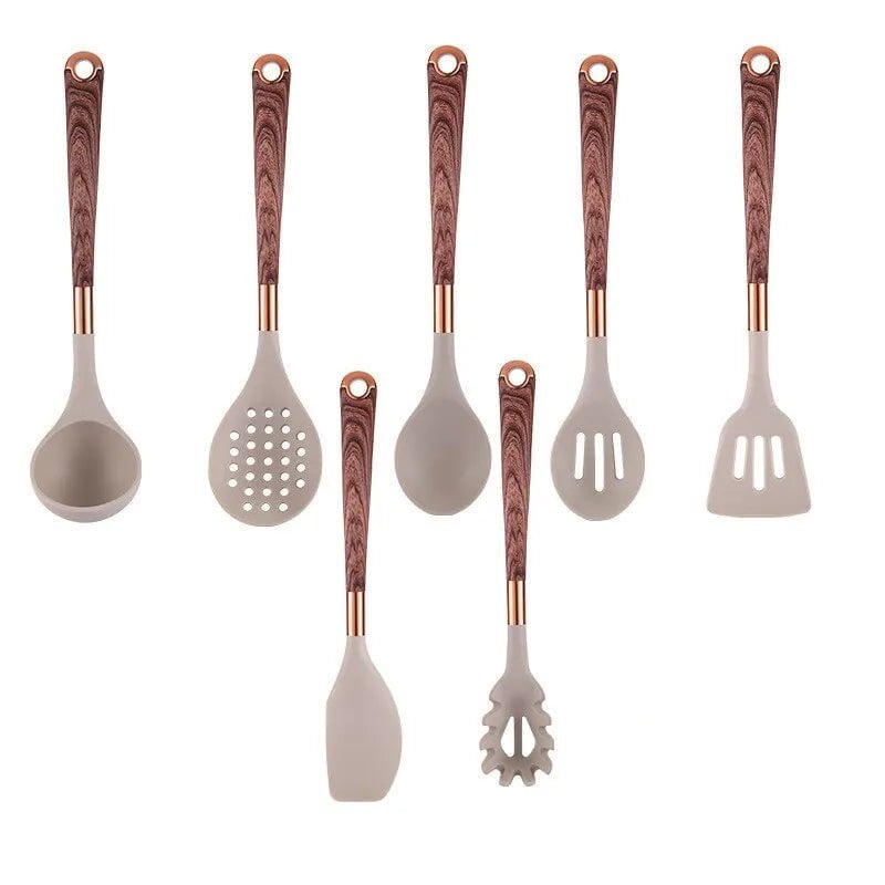 5-Piece Apricot/Black Silicone Kitchen Utensil Set, Pot-Friendly Apricot 7pcs