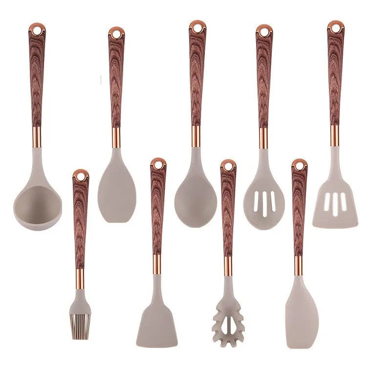 5-Piece Apricot/Black Silicone Kitchen Utensil Set, Pot-Friendly Apricot 9pcs