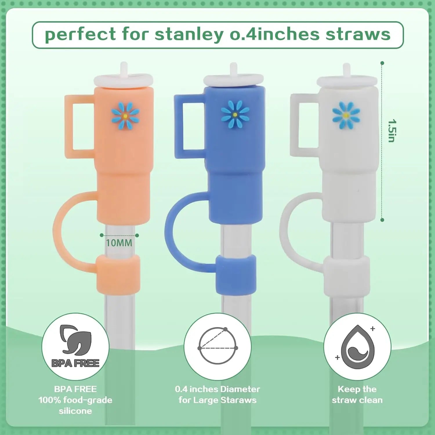 5-Piece Silicone Straw Cover Caps for Stanley Cups, Compatible with Stanley 30 oz and 40 oz Tumblers with Handles