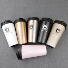 500ML Coffee Mug - Creative 304 Stainless Steel Travel Mug, Double Wall Vacuum Insulated Tumbler, Wide Mouth Tea Cup with Lid
