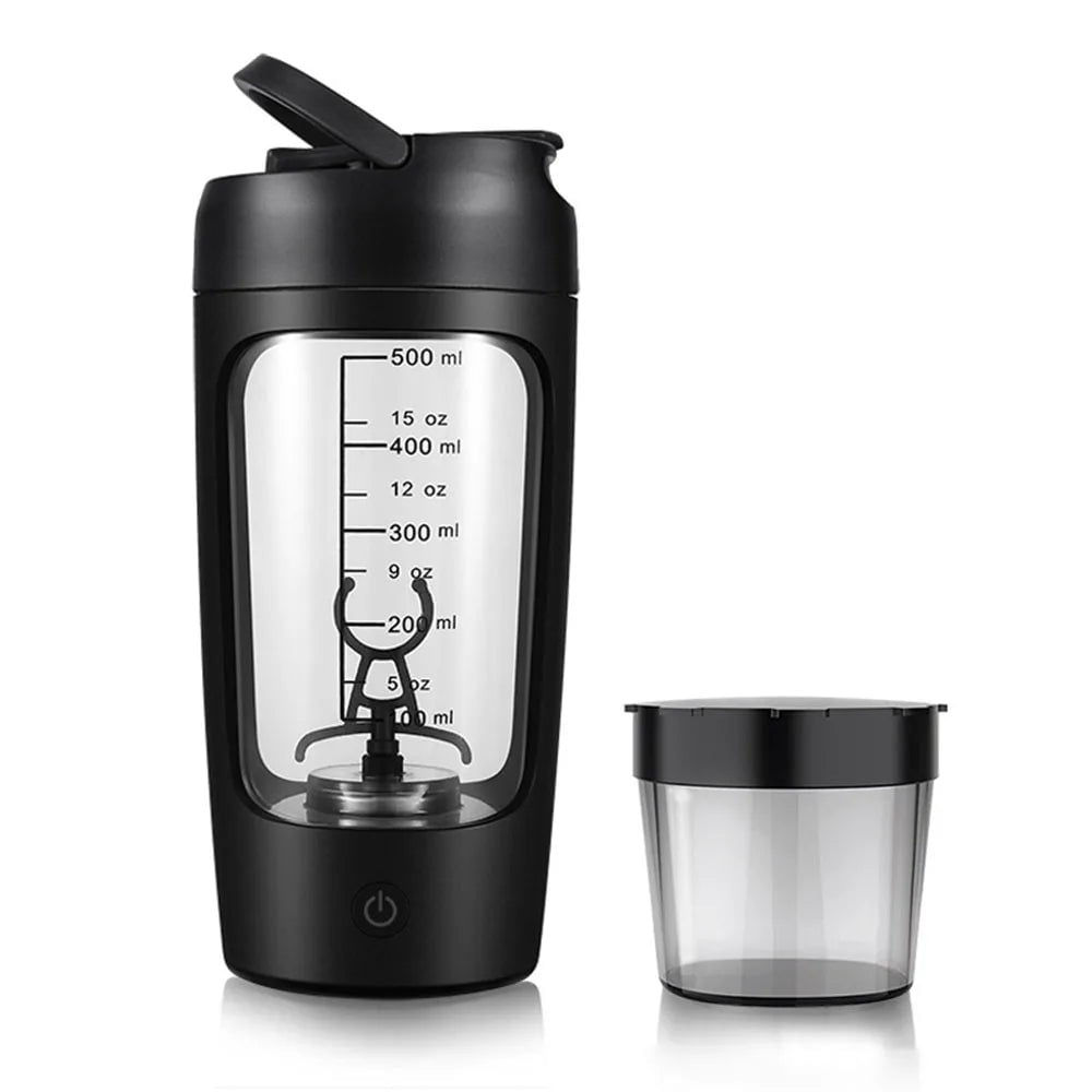 500ml Electric Protein Shaker Cup with Built-in Powder Storage Container, Mixer Wire Whisk Ball, Ideal for Gym Black / 500ml