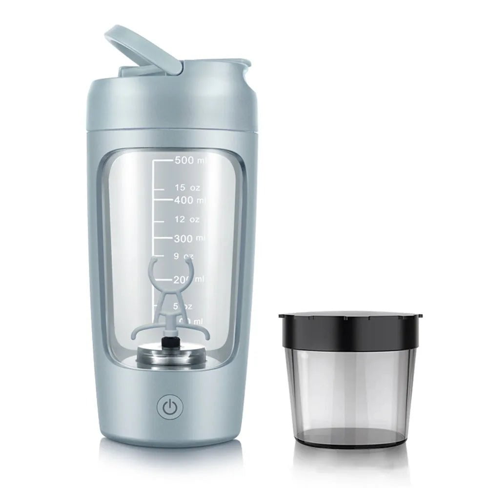 500ml Electric Protein Shaker Cup with Built-in Powder Storage Container, Mixer Wire Whisk Ball, Ideal for Gym Blue / 500ml