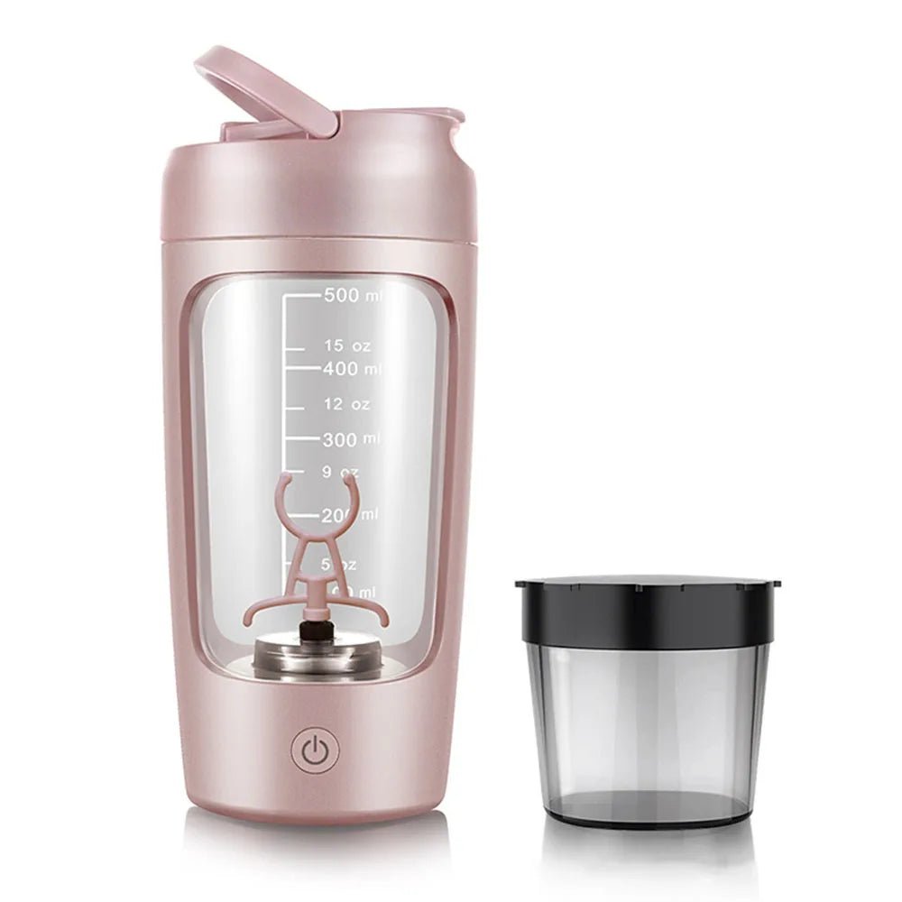 500ml Electric Protein Shaker Cup with Built-in Powder Storage Container, Mixer Wire Whisk Ball, Ideal for Gym Pink / 500ml