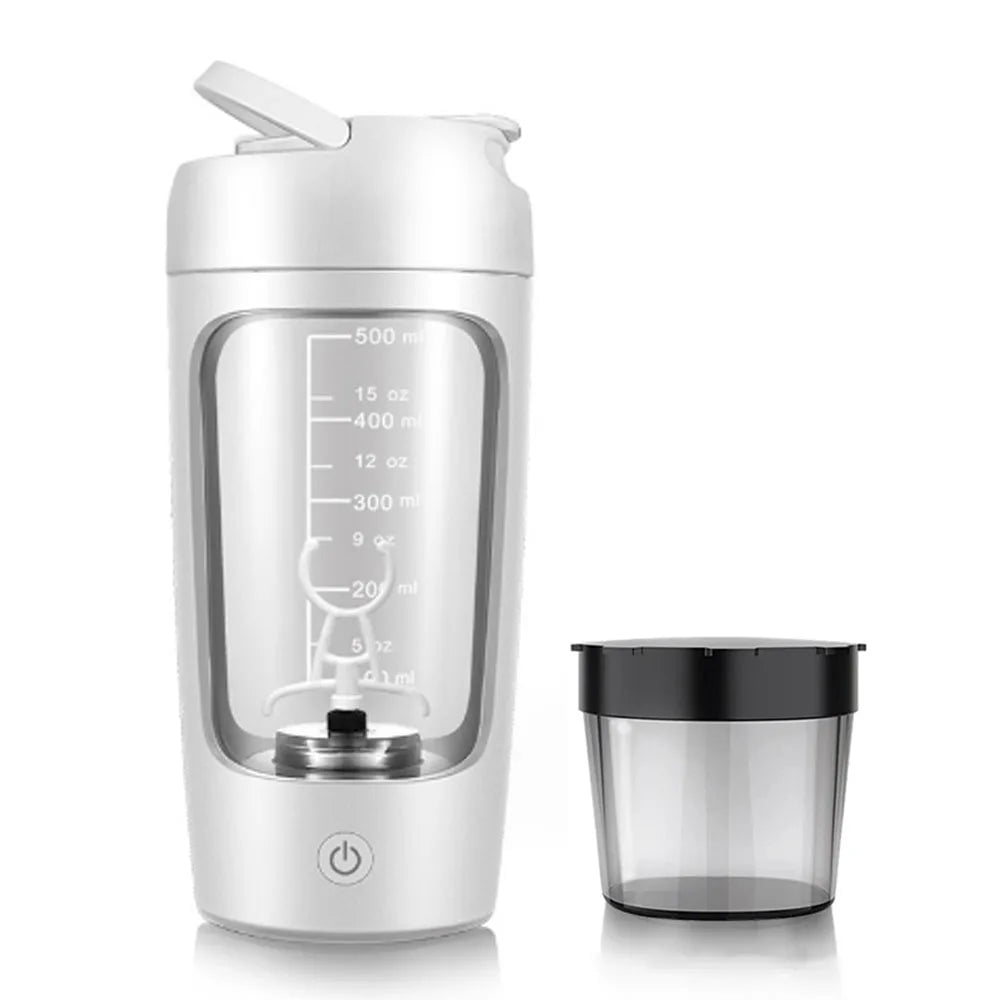 500ml Electric Protein Shaker Cup with Built-in Powder Storage Container, Mixer Wire Whisk Ball, Ideal for Gym White / 500ml