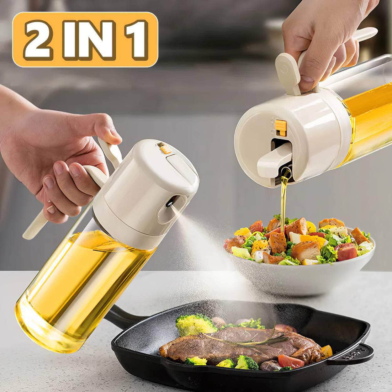 550ML 2-in-1 Oil Sprayer Bottle for BBQ Cooking - Olive Oil Pourer and Vinegar Mister for Kitchen and Baking Upgrade 2 in 1