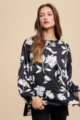 Annie Wear Frill Printed Balloon Sleeve Blouse