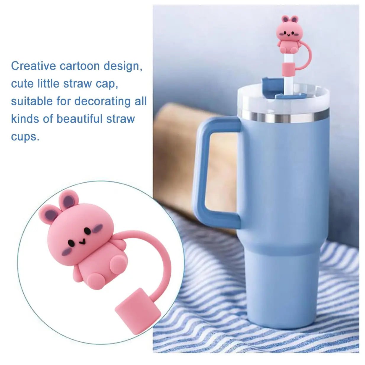 5Pcs Animal Shape Reusable 10mm Silicone Straw Topper - Stanley Cup Accessories, Dust-Proof Straw Cover Tips Lids