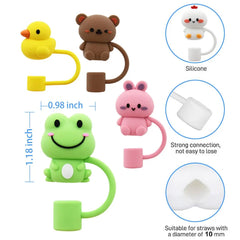 5Pcs Animal Shape Reusable 10mm Silicone Straw Topper - Stanley Cup Accessories, Dust-Proof Straw Cover Tips Lids