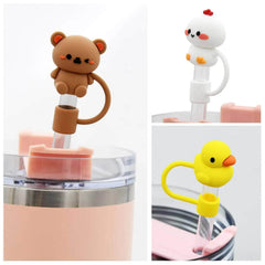 5Pcs Animal Shape Reusable 10mm Silicone Straw Topper - Stanley Cup Accessories, Dust-Proof Straw Cover Tips Lids