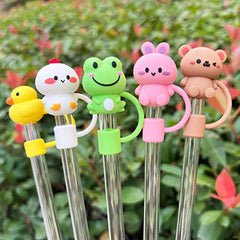 5Pcs Animal Shape Reusable 10mm Silicone Straw Topper - Stanley Cup Accessories, Dust-Proof Straw Cover Tips Lids 5 pcs Animal Shape