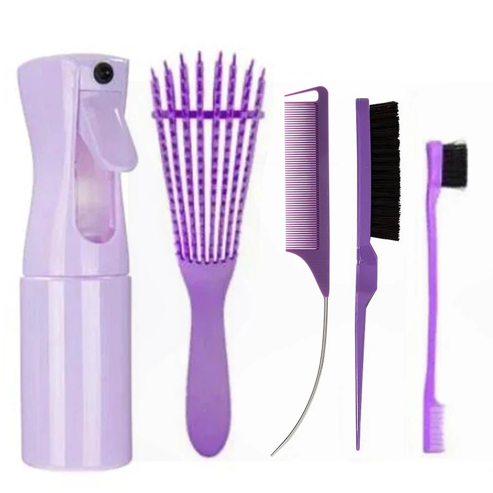 5pcs/set Salon Hair Tools: Detangling Anti-Static Hair Brush, Curly Hair Curved Rat Tail Comb Set Suitable For All Hair Types 5 pcs set purple1