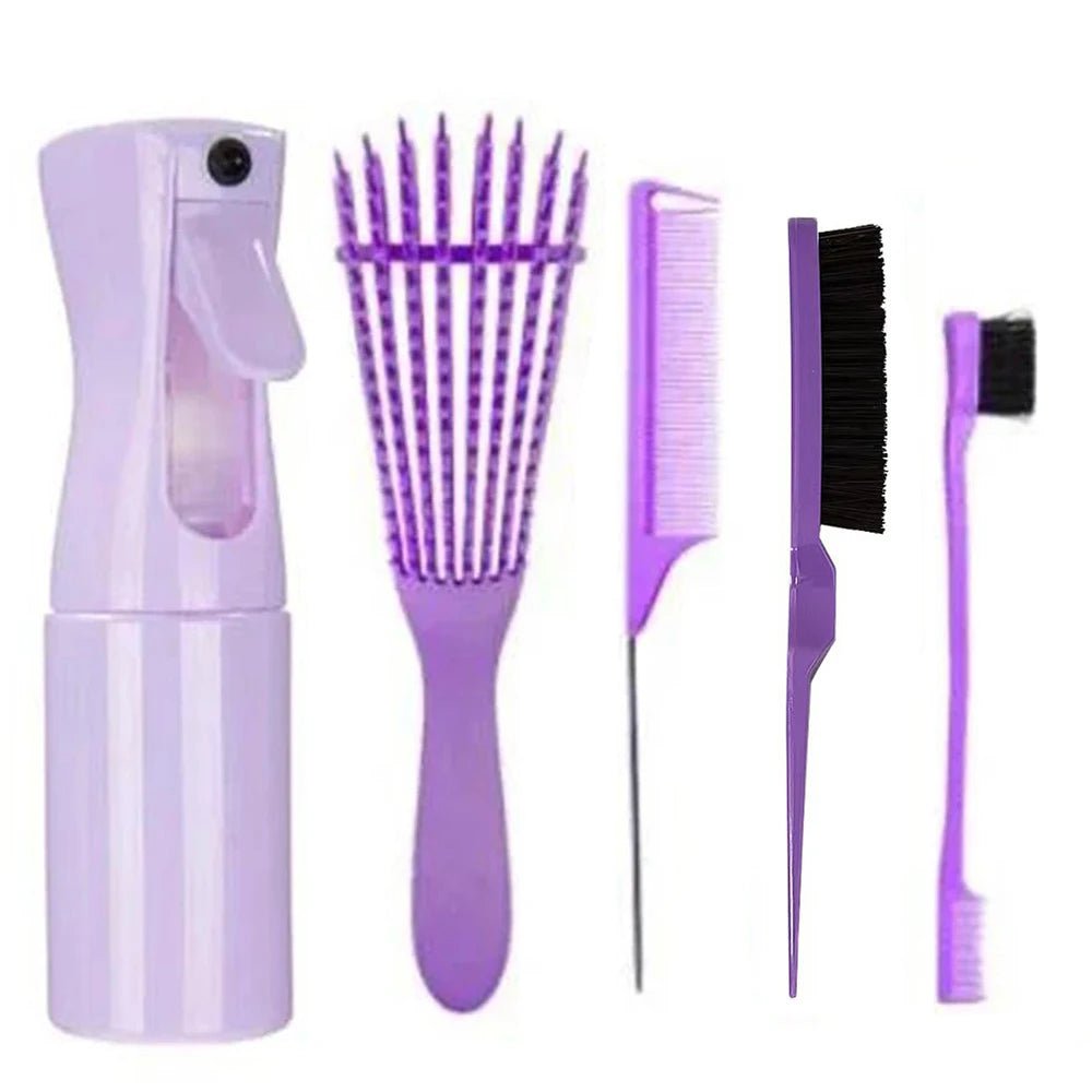 5pcs/set Salon Hair Tools: Detangling Anti-Static Hair Brush, Curly Hair Curved Rat Tail Comb Set Suitable For All Hair Types 5 pcs set purple2