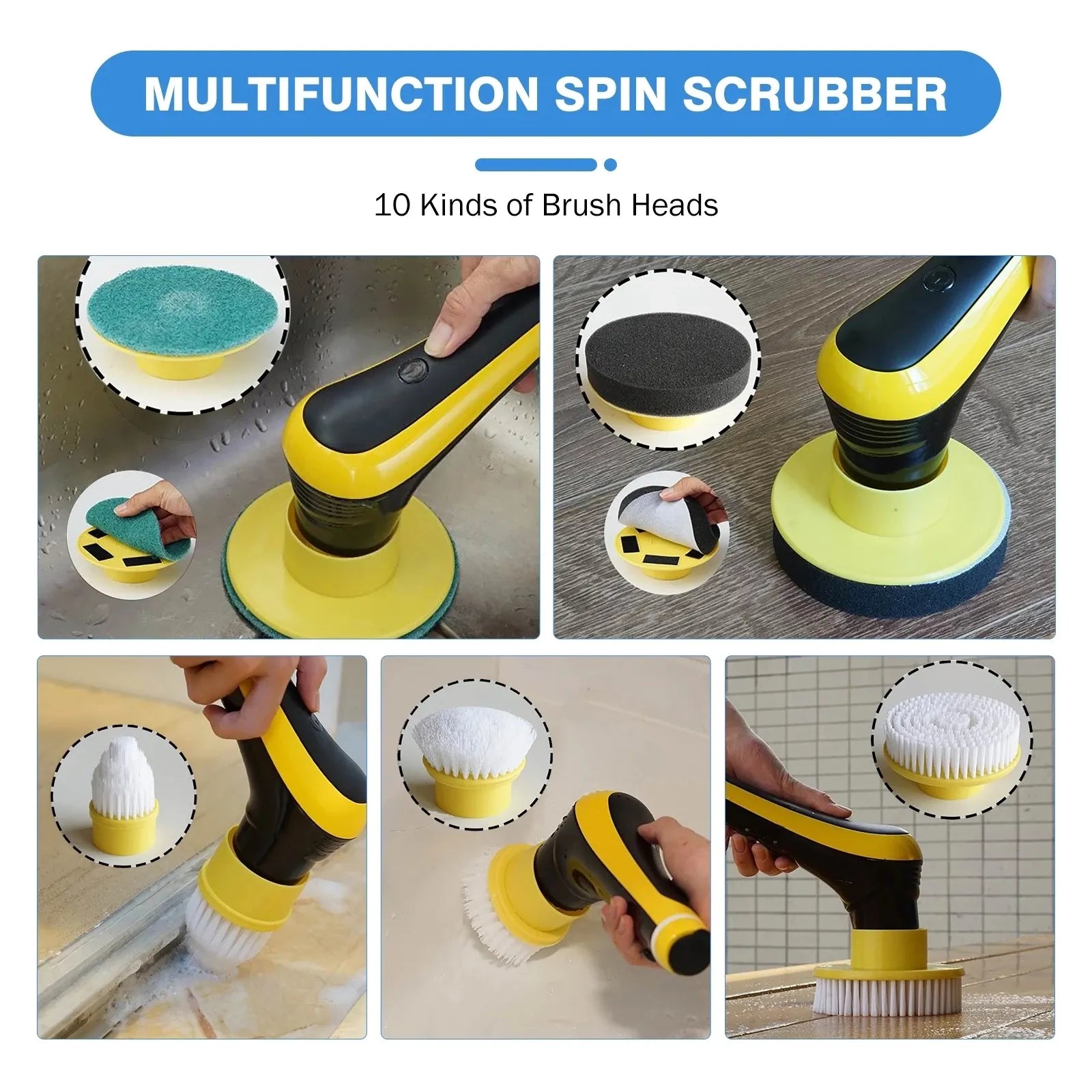 6/10 in 1 Electric Cleaning Brush - USB Spin Scrubber, Kitchen, Bathroom Cleaning Tools and Gadgets