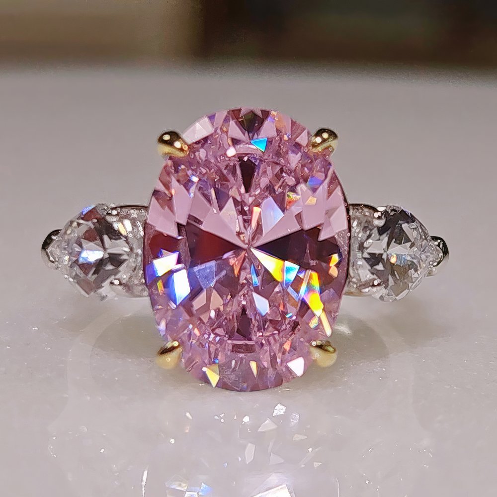 6 Ct Oval Cut Lab Imitation Diamond Pink Sapphire Sterling Silver Ring