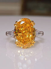 6 Ct Oval Cut Paved Crystals Lab Created Diamond Yellow Gemstone Ring