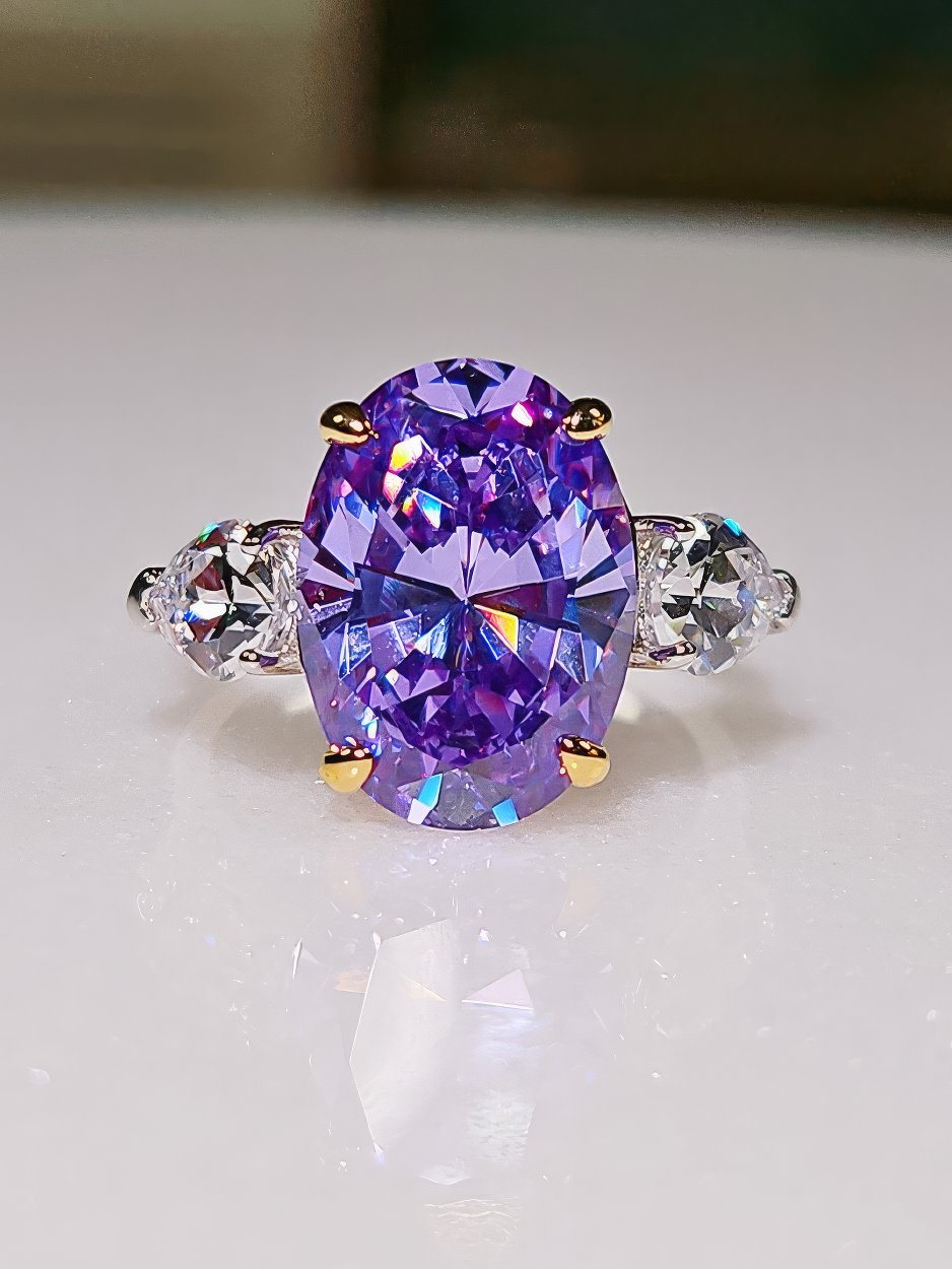 6 Ct Three Stone Lab Diamond Amethyst Gemstone Ring