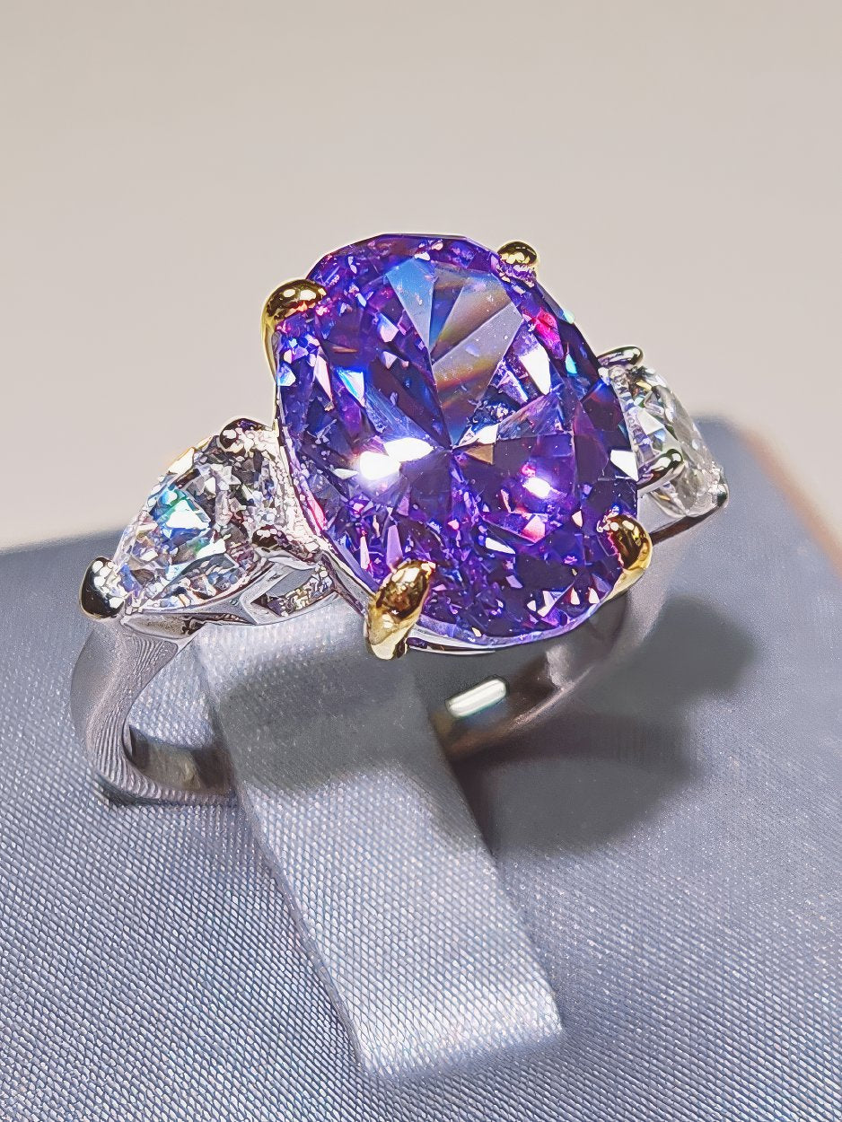 6 Ct Three Stone Lab Diamond Amethyst Gemstone Ring