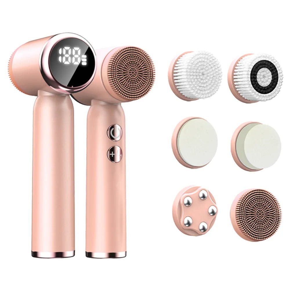 6-in-1 LED Electric Facial Cleansing Brush for Blackhead Removal and Skin Rejuvenation Pink