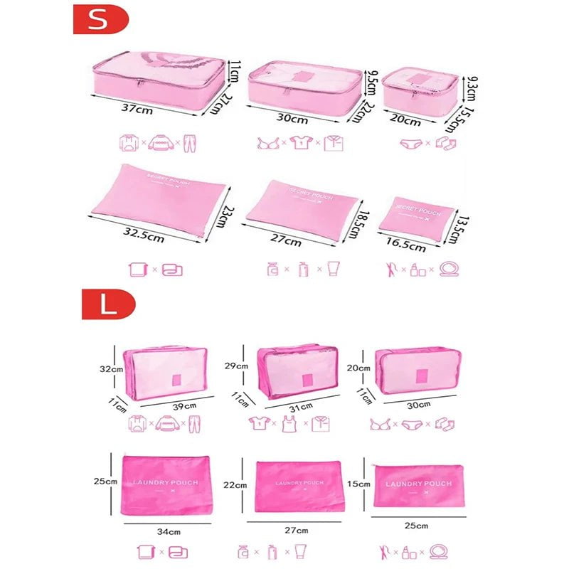 6-piece Portable Travel Organizer Bags Set for Women, includes Storage Bags for Clothes, Shoes, Makeup, and Luggage