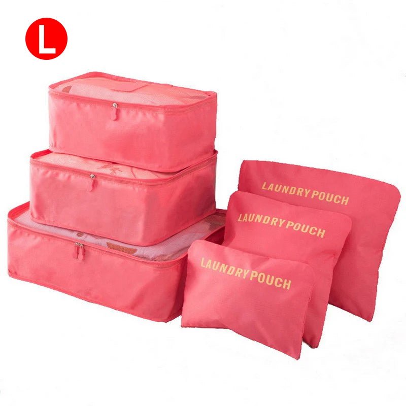 6-piece Portable Travel Organizer Bags Set for Women, includes Storage Bags for Clothes, Shoes, Makeup, and Luggage L-Watermelon Red