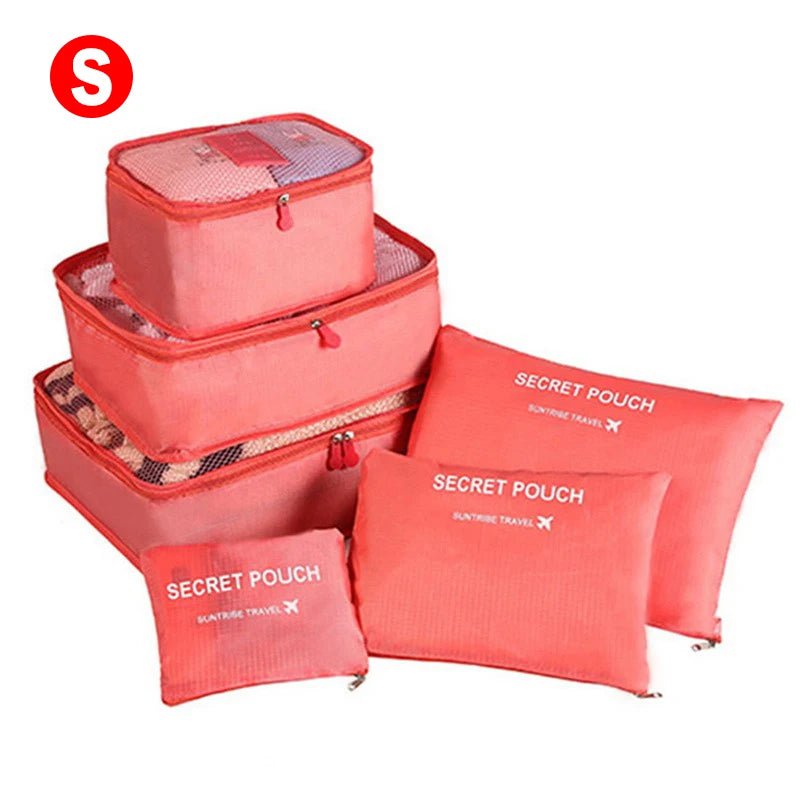 6-piece Portable Travel Organizer Bags Set for Women, includes Storage Bags for Clothes, Shoes, Makeup, and Luggage S-Watermelon Red