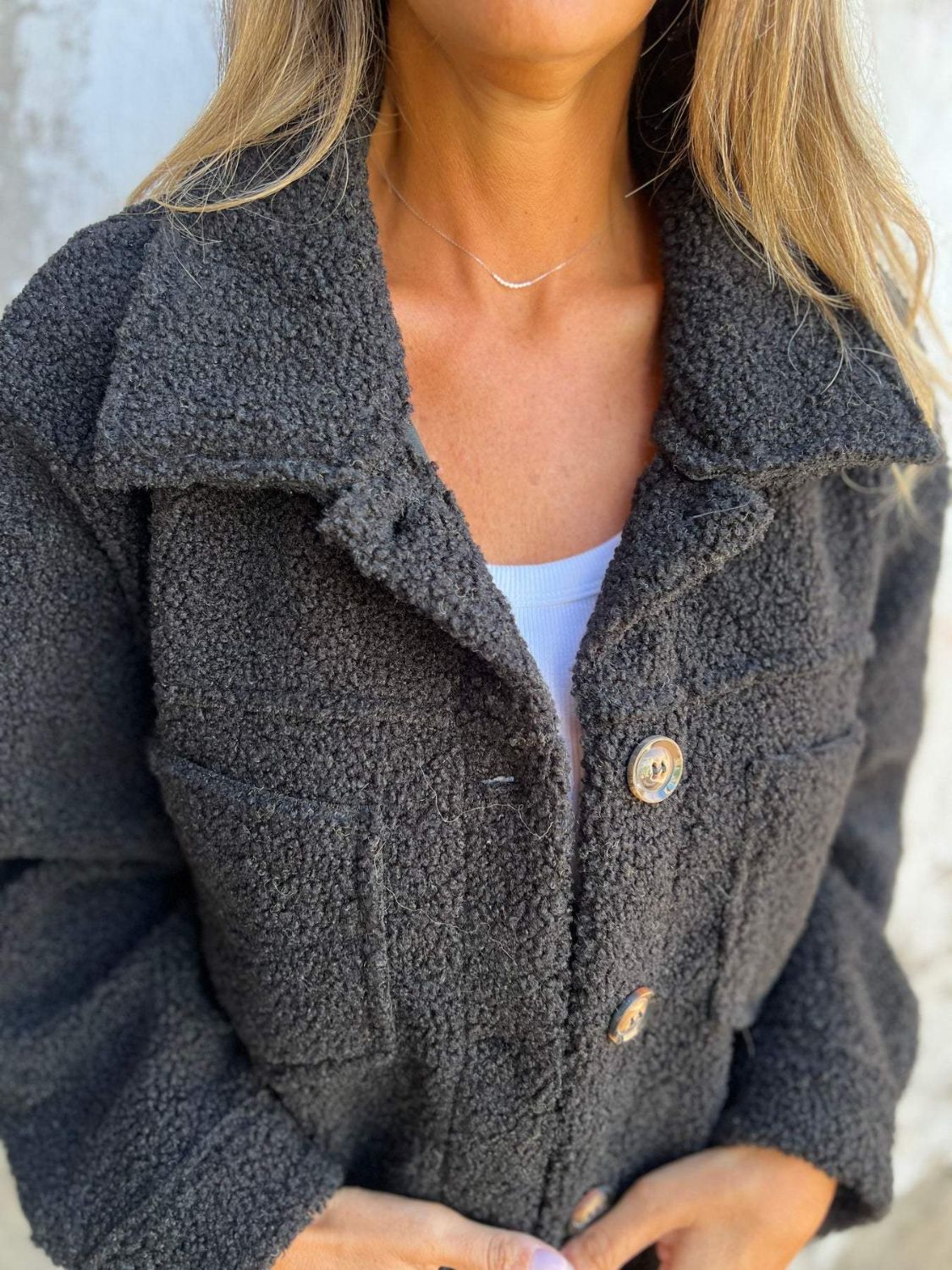 Full Size Fuzzy Button Up Drop Shoulder Jacket