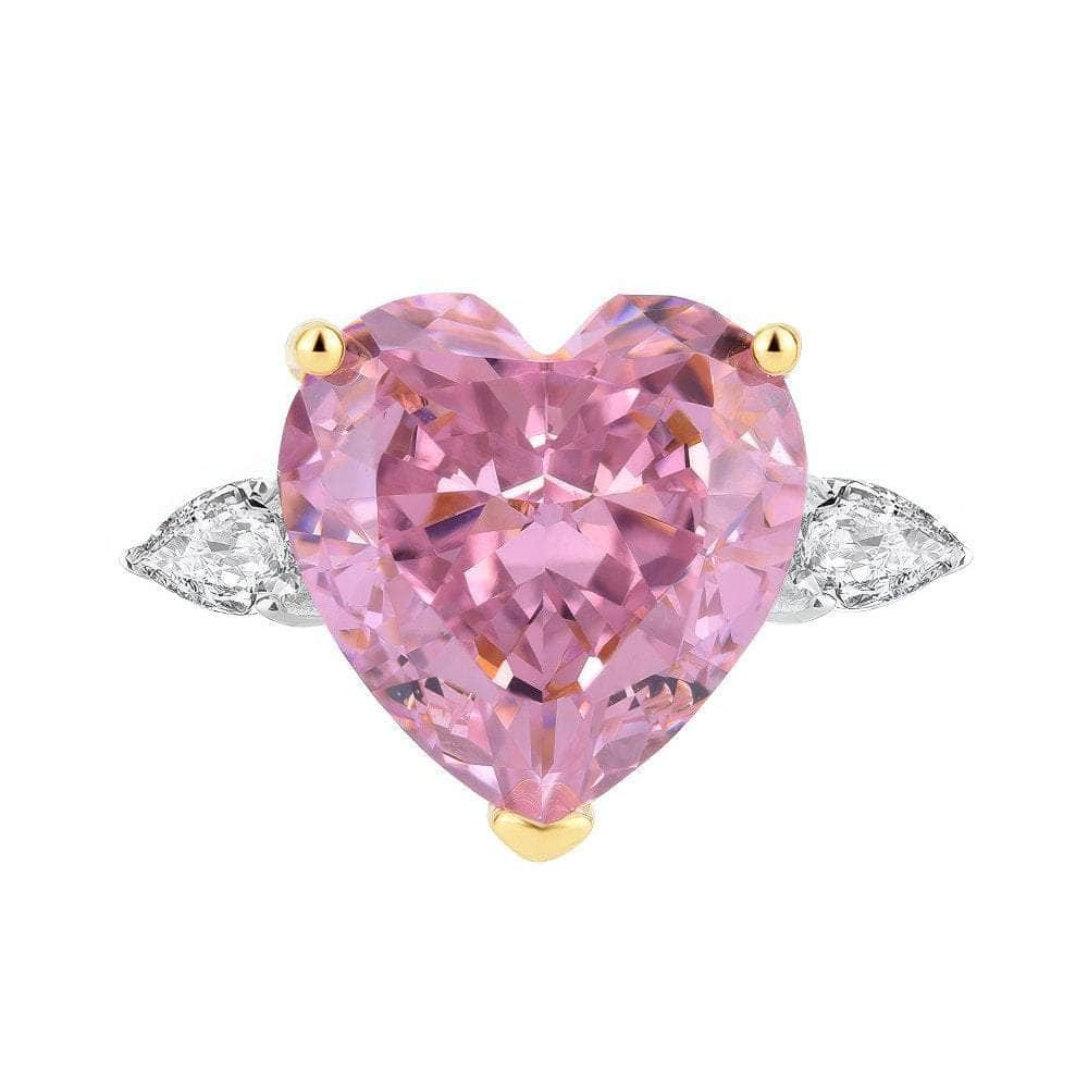 6Ct 14k Gold Heart Cut Radiant Lab Simulated Diamond Gemstone Ring