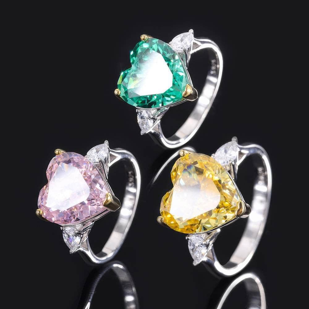 6Ct 14k Gold Heart Cut Radiant Lab Simulated Diamond Gemstone Ring