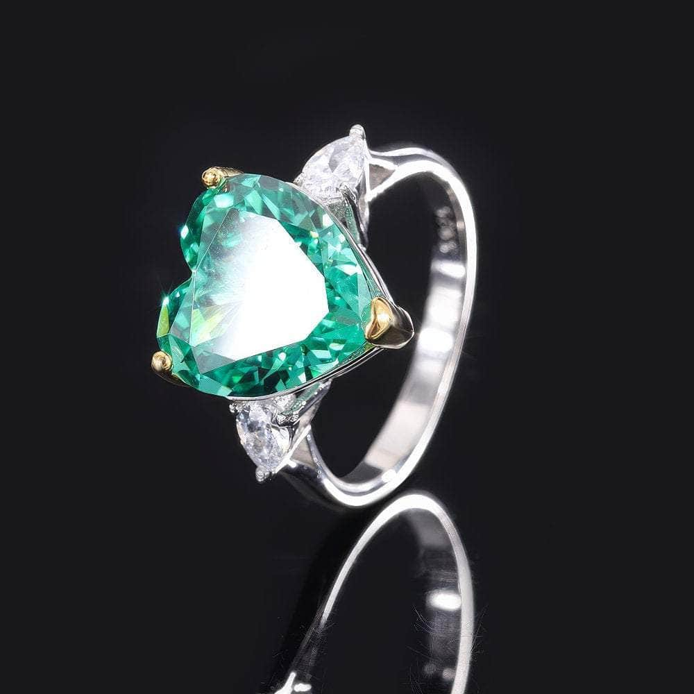 6Ct 14k Gold Heart Cut Radiant Lab Simulated Diamond Gemstone Ring 5 US / Emerald