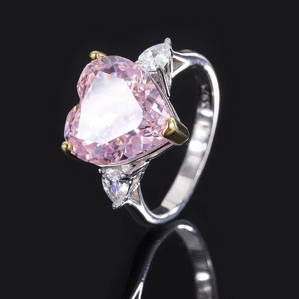 6Ct 14k Gold Heart Cut Radiant Lab Simulated Diamond Gemstone Ring 5 US / Pink Diamond