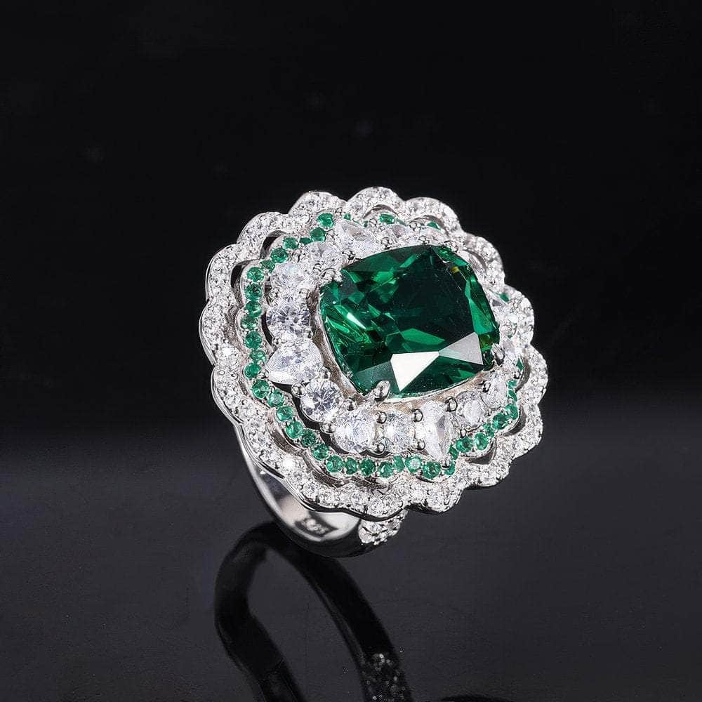 6Ct 14k White Gold Lab Simulated Diamond Gemstone Halo Ring 5 US / Emerald