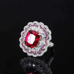 6Ct 14k White Gold Lab Simulated Diamond Gemstone Halo Ring 5 US / Ruby