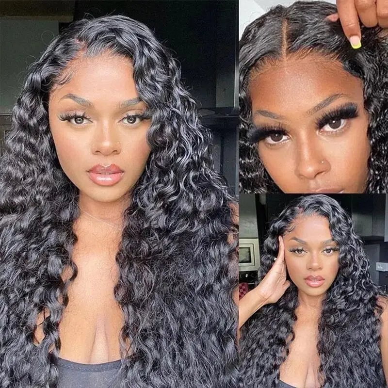 6x4 Lace Closure Wigs - Curly Human Hair Wig, Glueless HD Lace Front, Water Wave Wigs, Pre-Cut, Pre-Plucked, Brazilian Hair