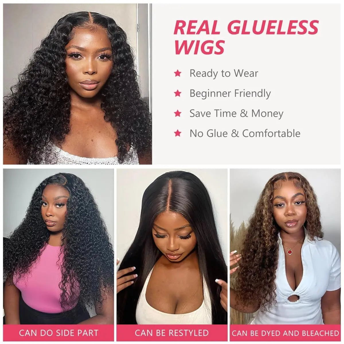 6x4 Lace Closure Wigs - Curly Human Hair Wig, Glueless HD Lace Front, Water Wave Wigs, Pre-Cut, Pre-Plucked, Brazilian Hair