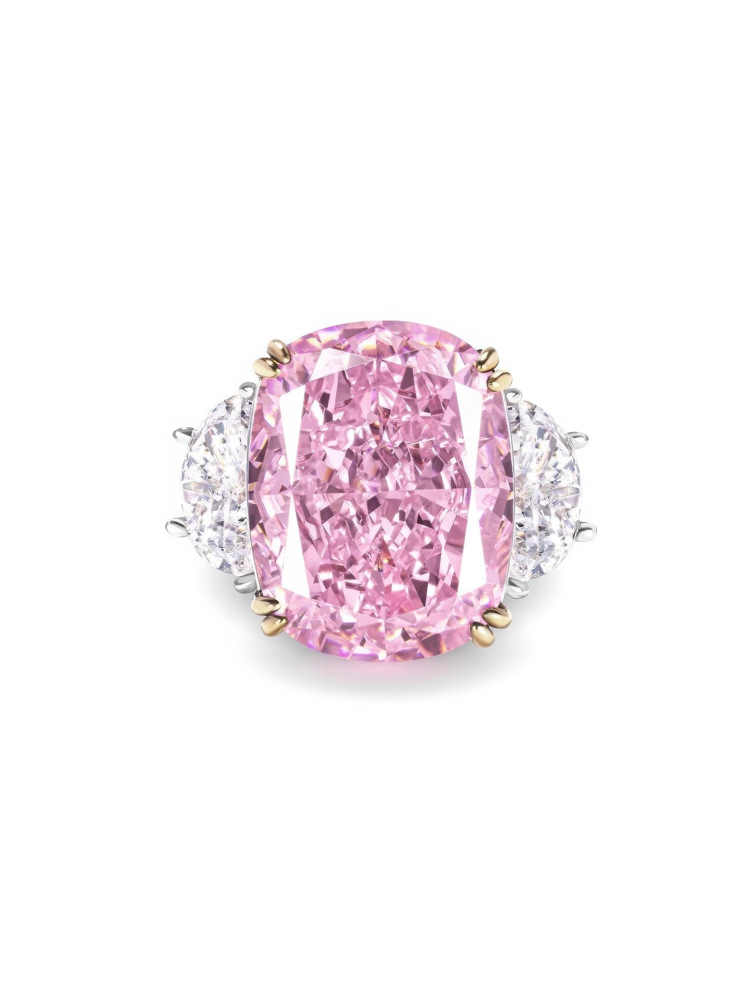 7 Carat Fancy Light Pink Cushion Cut Three Stone Diamond Ring