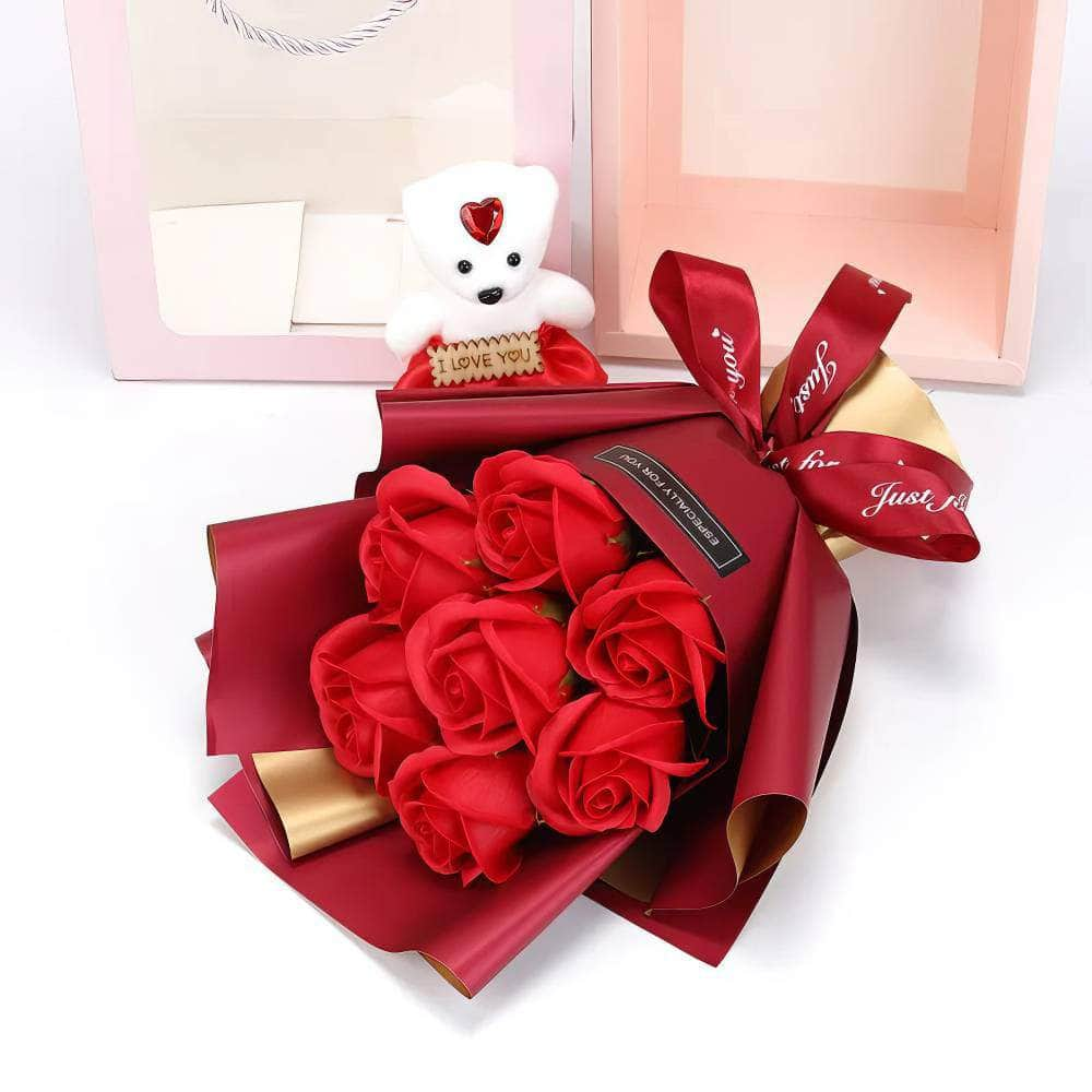 7 Flowers/bundle Valentine's Day Rose Bouquet in Bear Gift Box