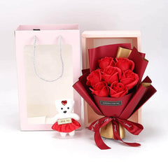 7 Flowers/bundle Valentine's Day Rose Bouquet in Bear Gift Box