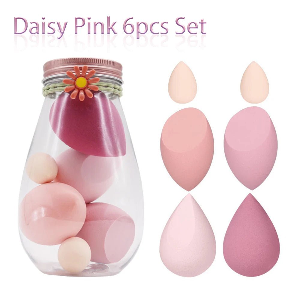 7Pc Makeup Sponge Set - Cosmetic Puff for Cream, Concealer, Foundation, Powder - Dry and Wet Make Up Blender - Women's Make Up Accessories 6Pcs Pink Set