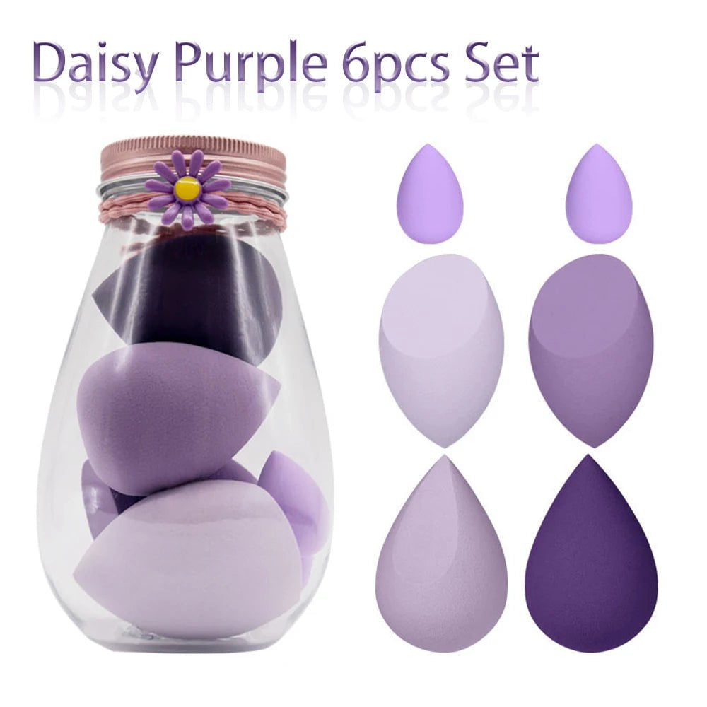 7Pc Makeup Sponge Set - Cosmetic Puff for Cream, Concealer, Foundation, Powder - Dry and Wet Make Up Blender - Women's Make Up Accessories 6Pcs Purple Set
