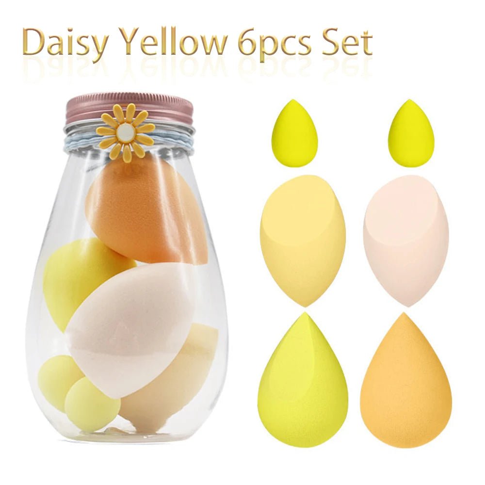 7Pc Makeup Sponge Set - Cosmetic Puff for Cream, Concealer, Foundation, Powder - Dry and Wet Make Up Blender - Women's Make Up Accessories 6Pcs Yellow Set