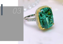 8.32 Ct Cushion Cut Lab Simulated Diamond Emerald Gemstone Ring