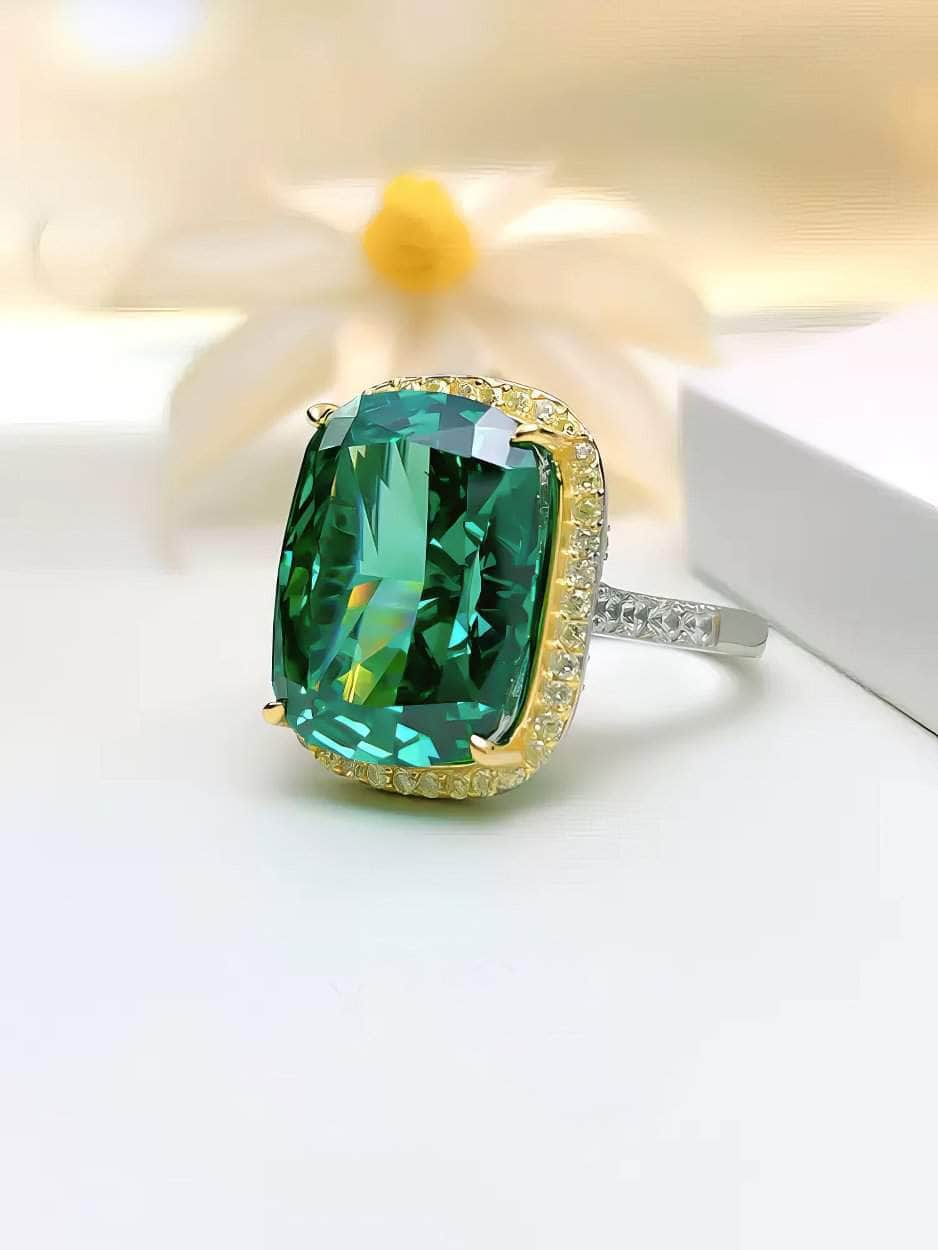 8.32 Ct Cushion Cut Lab Simulated Diamond Emerald Gemstone Ring