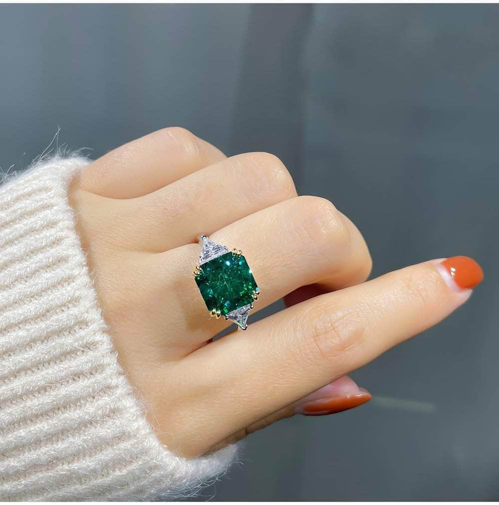 8.32Ct Lab Created Diamond 14K Gold Emerald Square Cut Ring