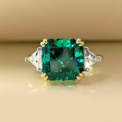 8.32Ct Lab Created Diamond 14K Gold Emerald Square Cut Ring 5 US / Emerald