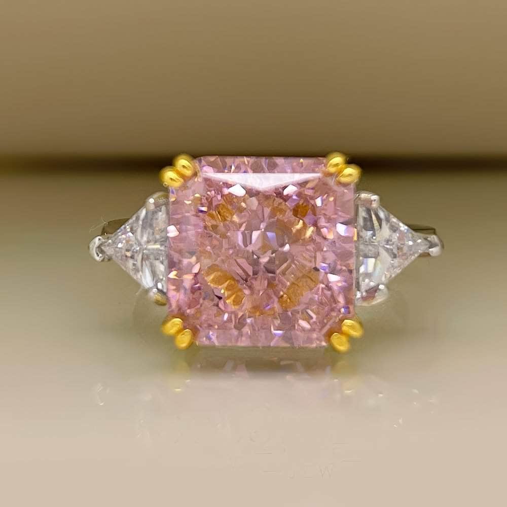 8.32Ct Lab Created Diamond 14K Gold Emerald Square Cut Ring 5 US / Pink Sapphire