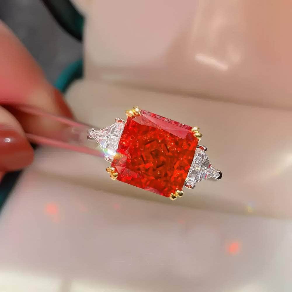 8.32Ct Lab Created Diamond 14K Gold Emerald Square Cut Ring 5 US / Ruby