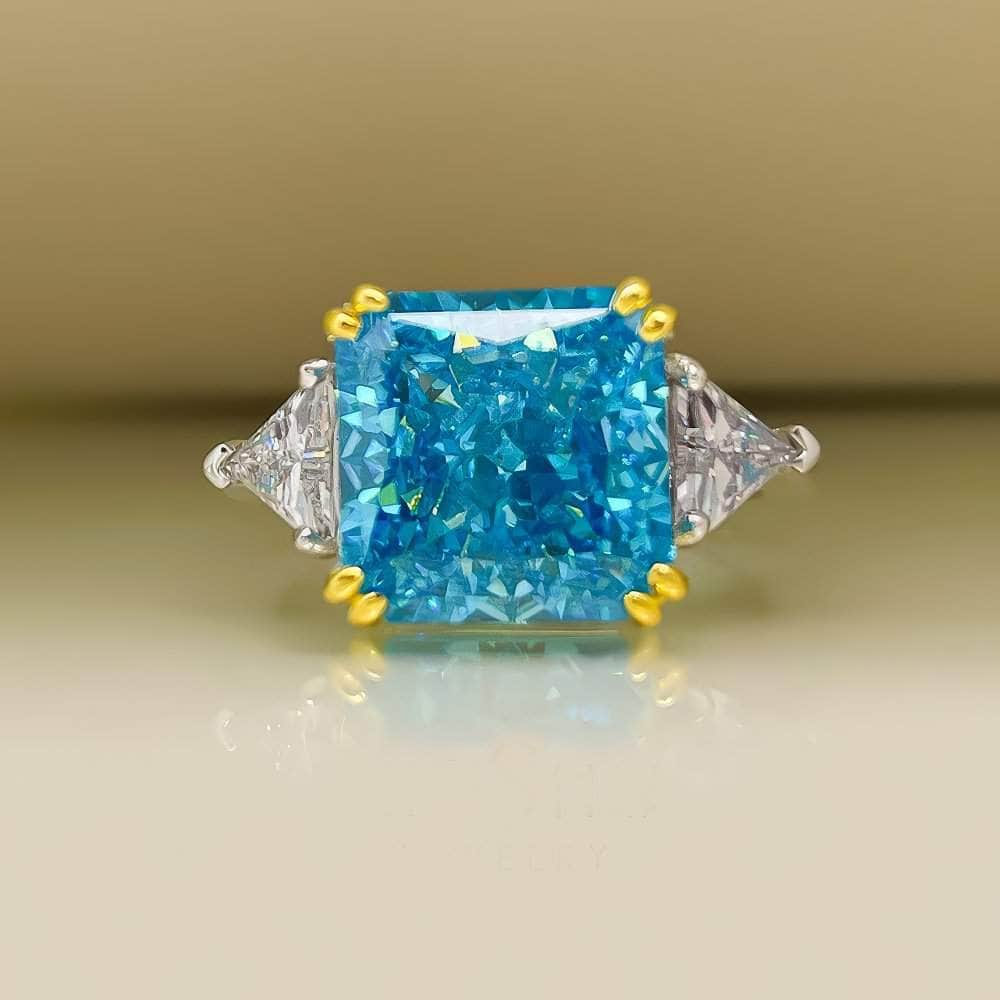8.32Ct Lab Created Diamond 14K Gold Emerald Square Cut Ring 5 US / Topaz Blue