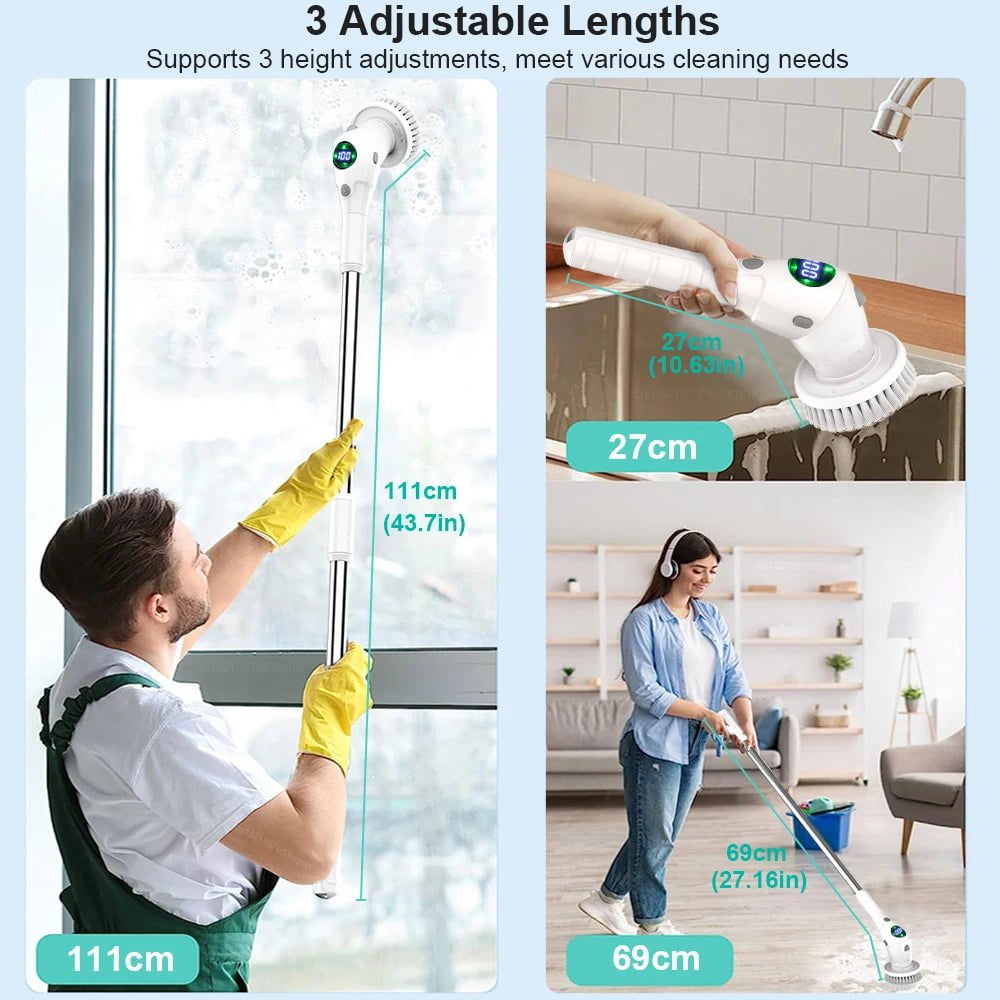 8-in-1 Electric Cleaning Brush - Multifunctional, Wireless, Rotatable for Bathroom, Kitchen, Windows, Toilet