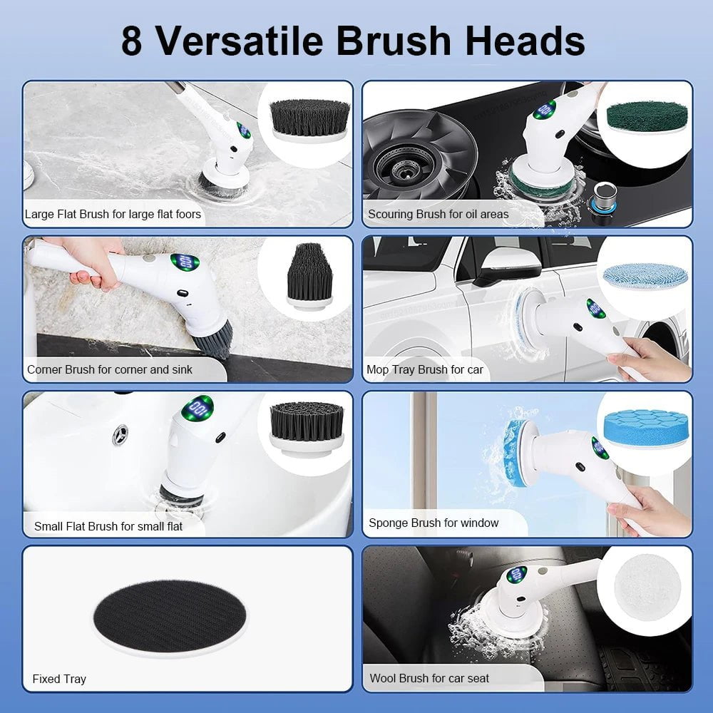 8-in-1 Electric Cleaning Brush - Multifunctional, Wireless, Rotatable for Bathroom, Kitchen, Windows, Toilet