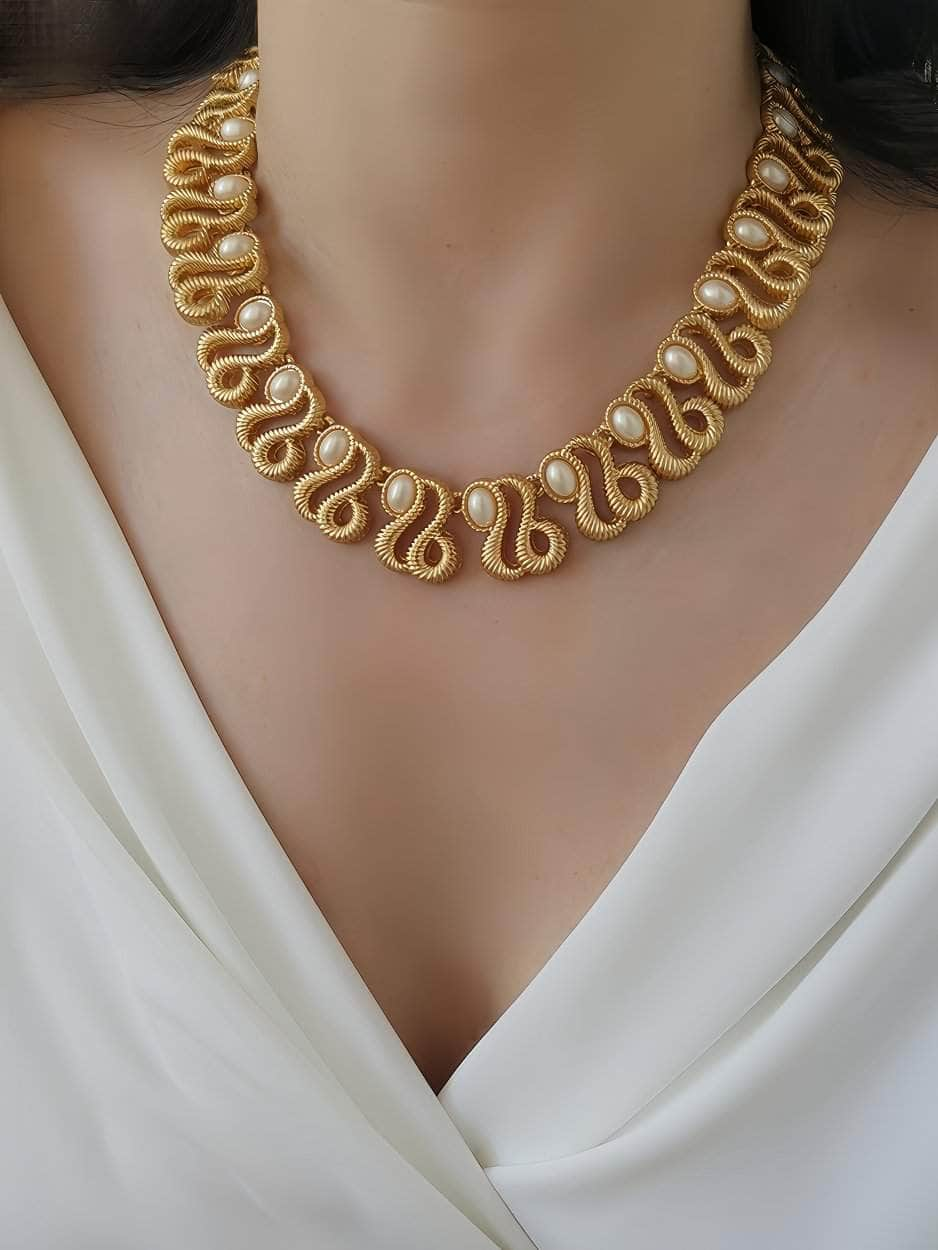 80s Monet Picasso Gold Collar with Pearl Accents Necklace